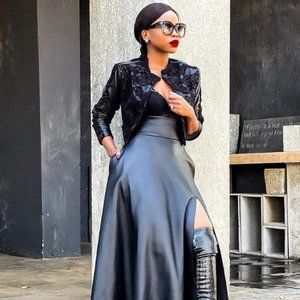 Loragal -Slit Maxi Leather Skirt High Wrist Long Dresses (New)